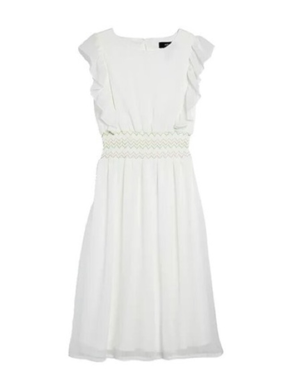 AQUA Girls Bloomingdales White Chiffon Ruffle Dress Smocked Waist Size L